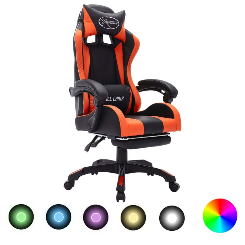 Petromila vidaXL Herná stolička s RGB LED svetlami oranžovo-čierna umelá koža